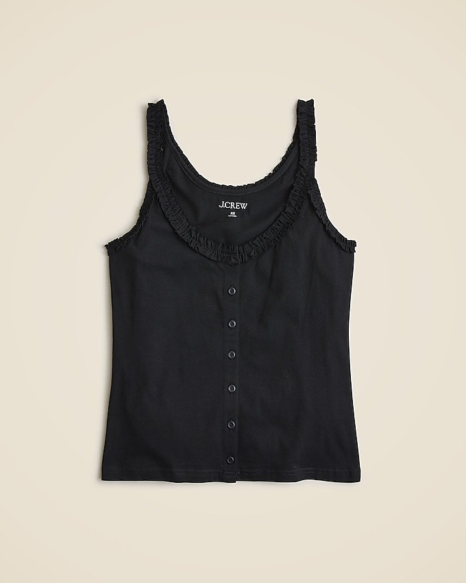 Broken-In Jersey Button-Front Tank Top With Ruffle Trim