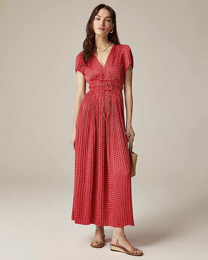 Pleated Tie-Waist Dress in Luster Georgette