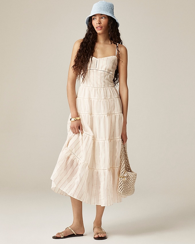 Tiered Slip Dress in Dobby Satin