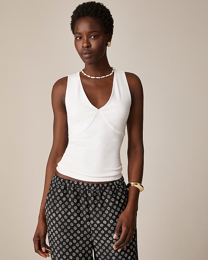 Stretch Cotton-Blend V-Neck Top