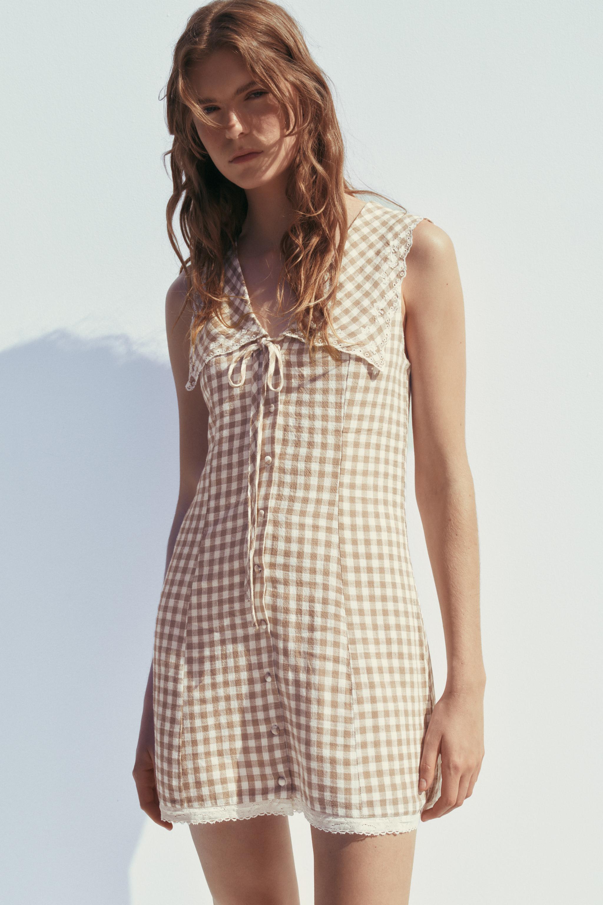 Gingham Check Mini Dress With Peter Pan Collar