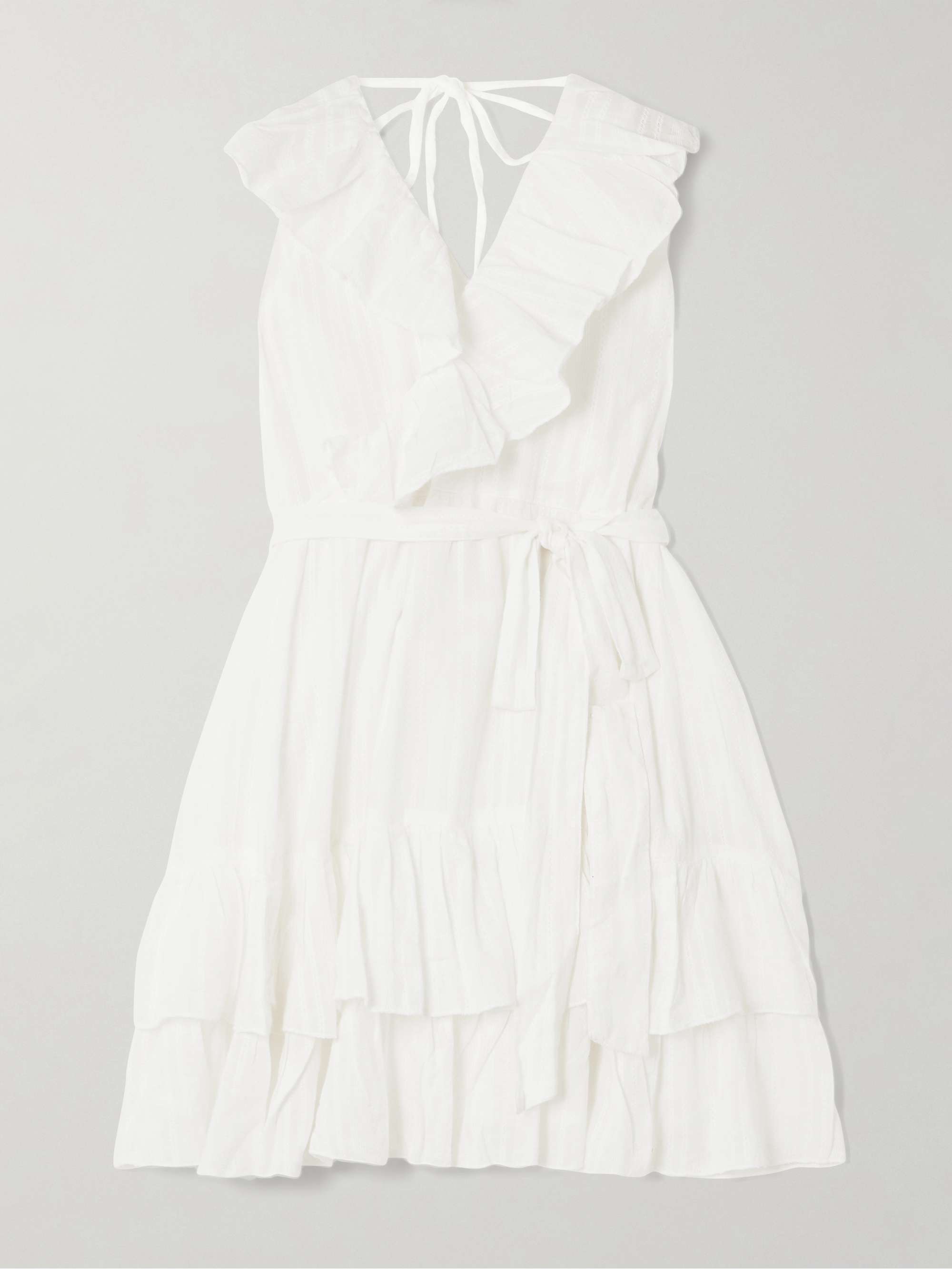 Molly Belted Ruffled Embroidered Cotton Mini Wrap Dress