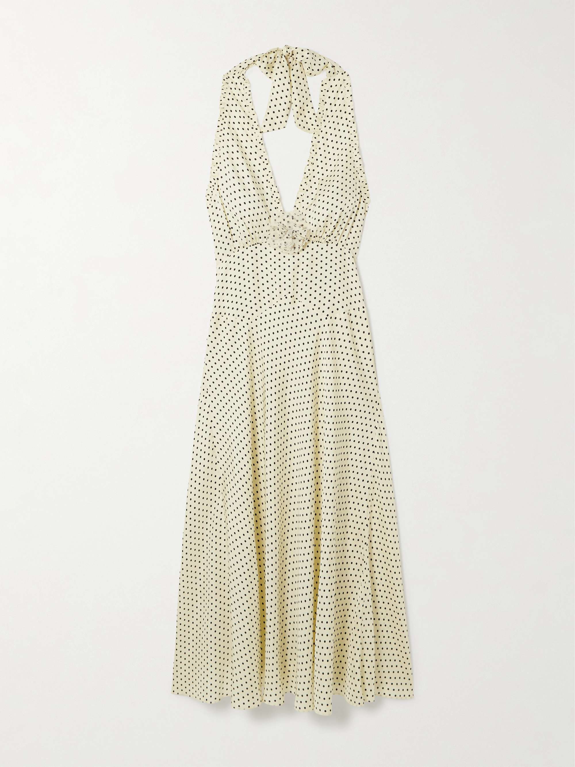 Mazarin Ruffled Polka-Dot Silk-Blend Satin Halterneck Dress