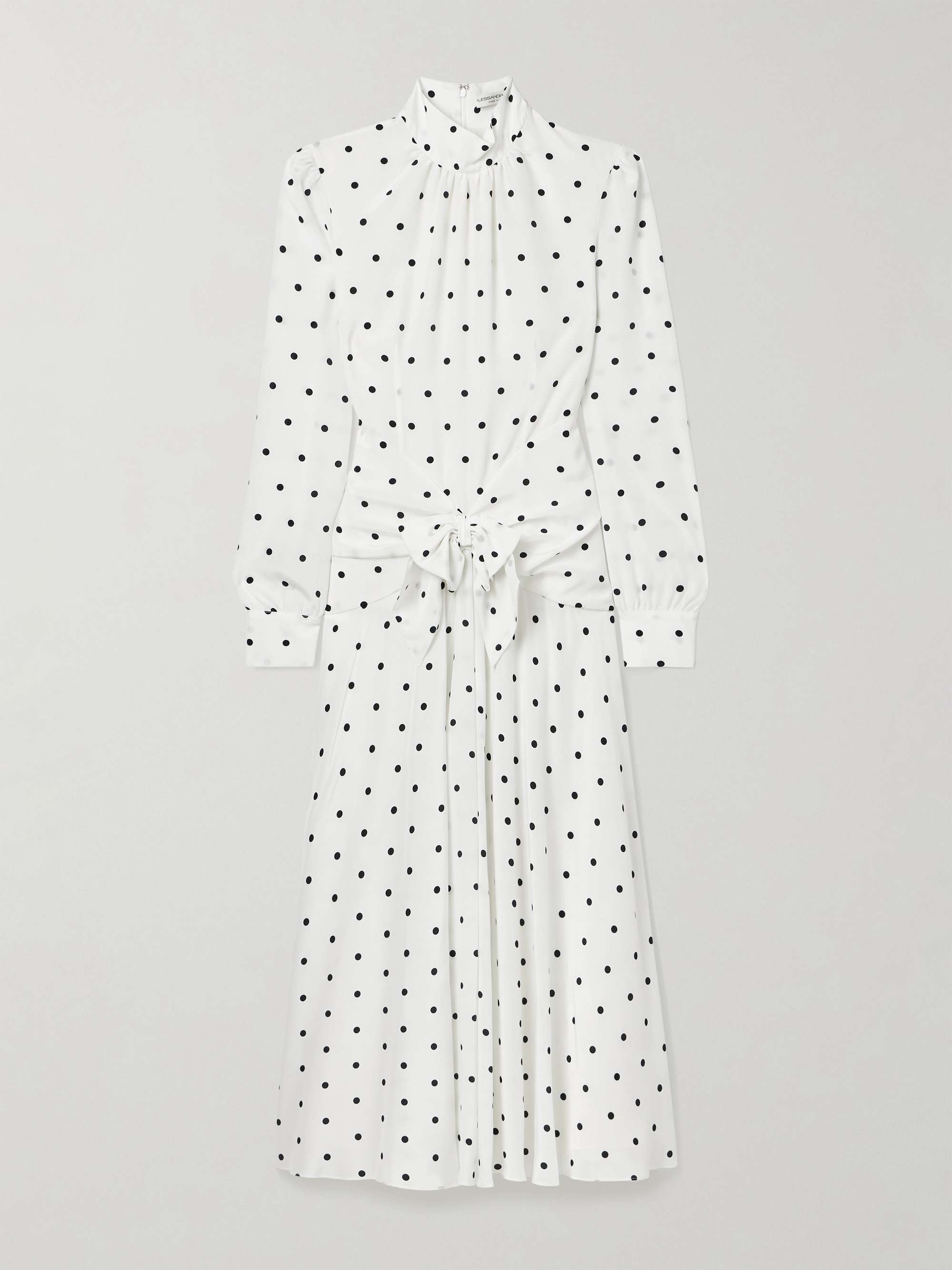 Bow-Embellished Gathered Polka-Dot Silk-Georgette Midi Dress