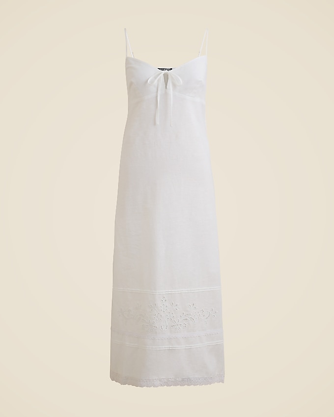 Eyelet Midi Dress in Linen-Cotton Blend