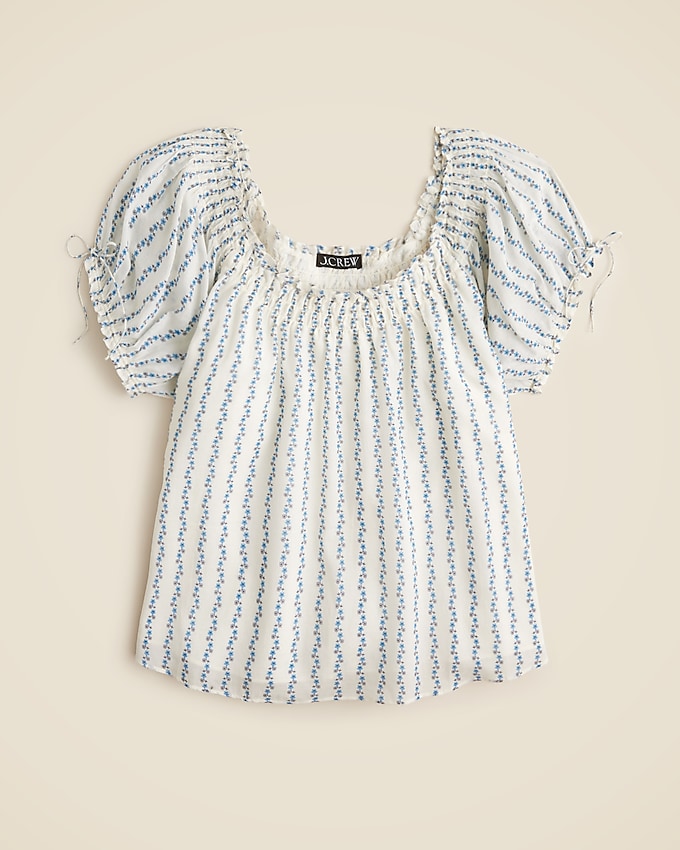 Smocked Ruffle-Trim Top in Blue Daisy Print