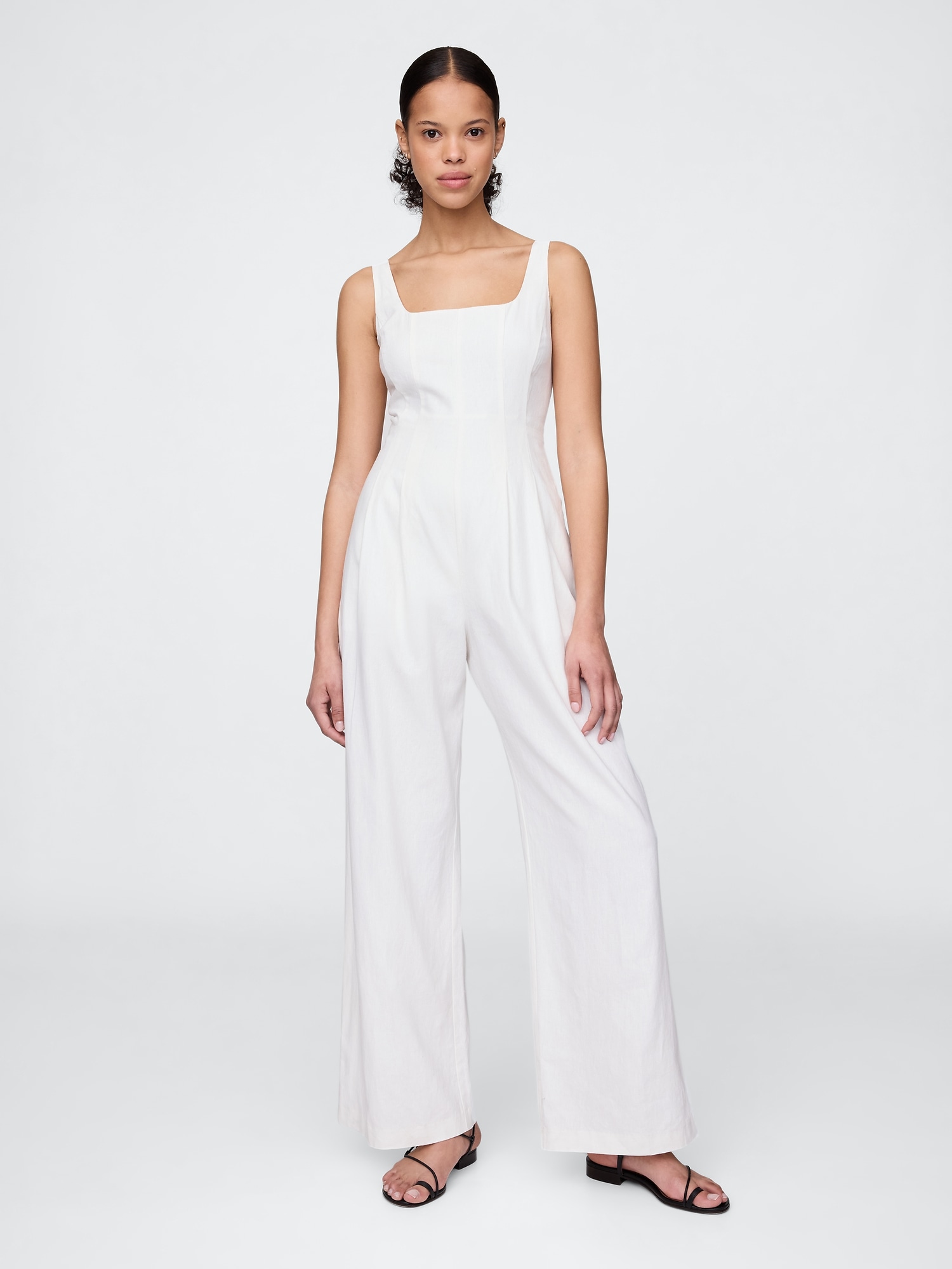 Linen-Blend Seamed Jumpsuit