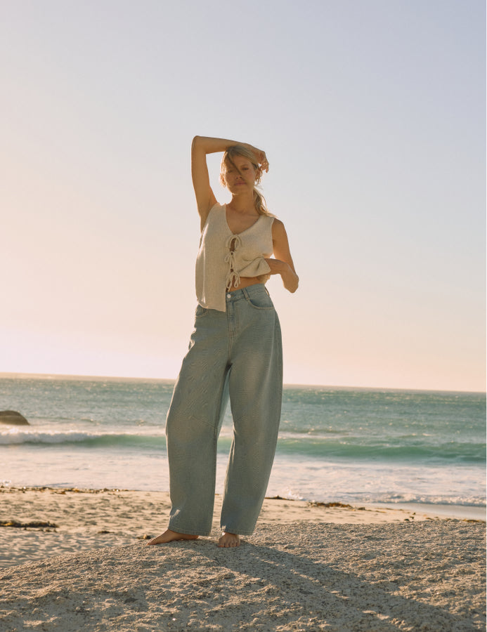 Light Wash Denim Horseshoe Barrel Jeans