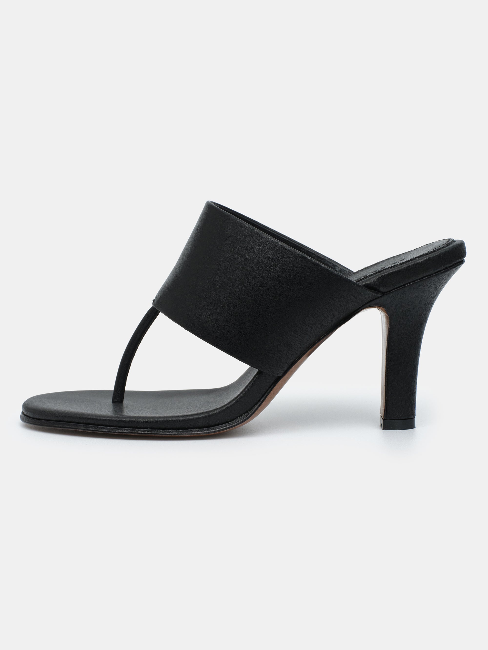 Thong Heeled Mules, Black