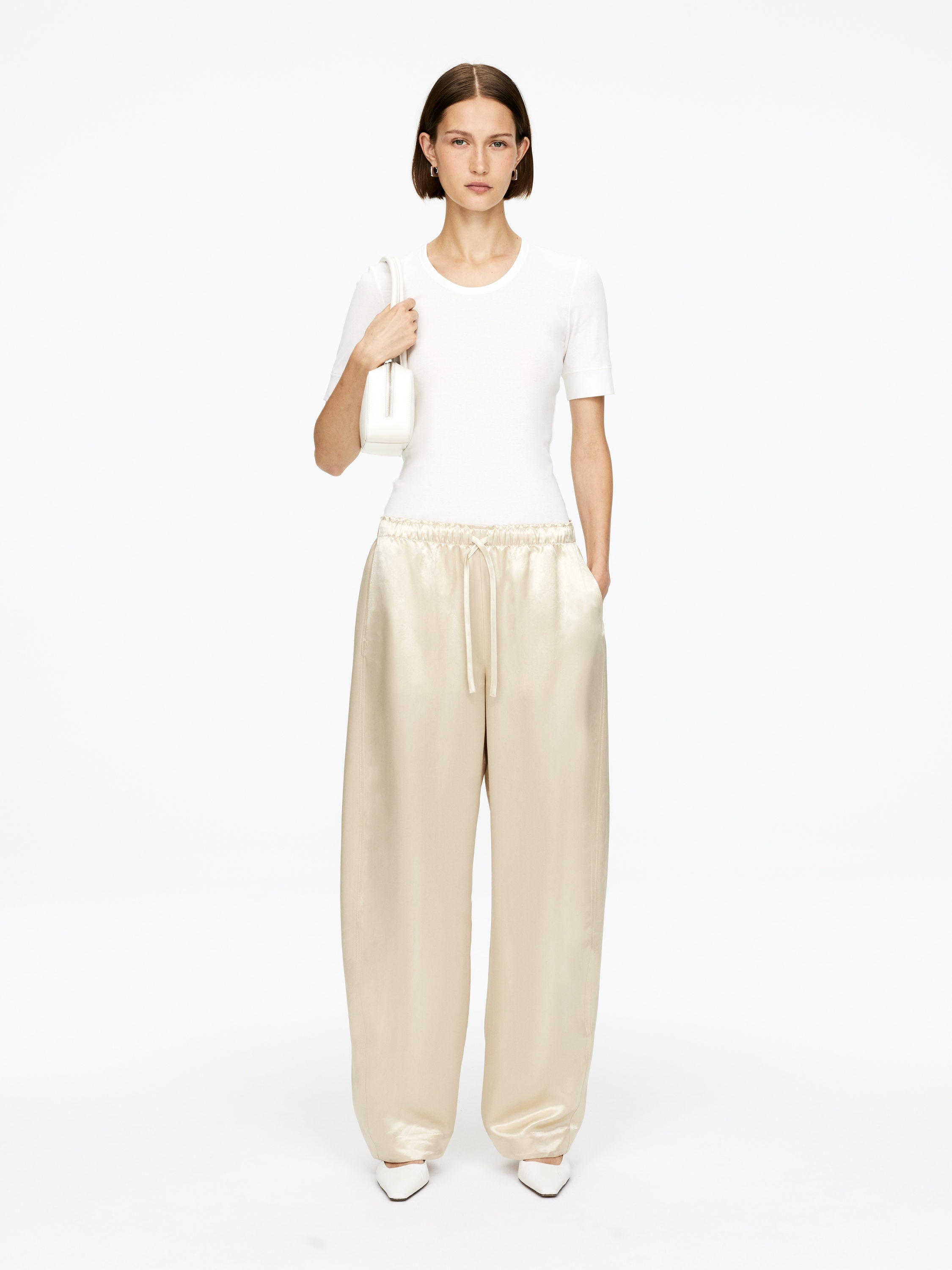 Drawstring Satin Trousers – Light Beige – Women – Arket Gb