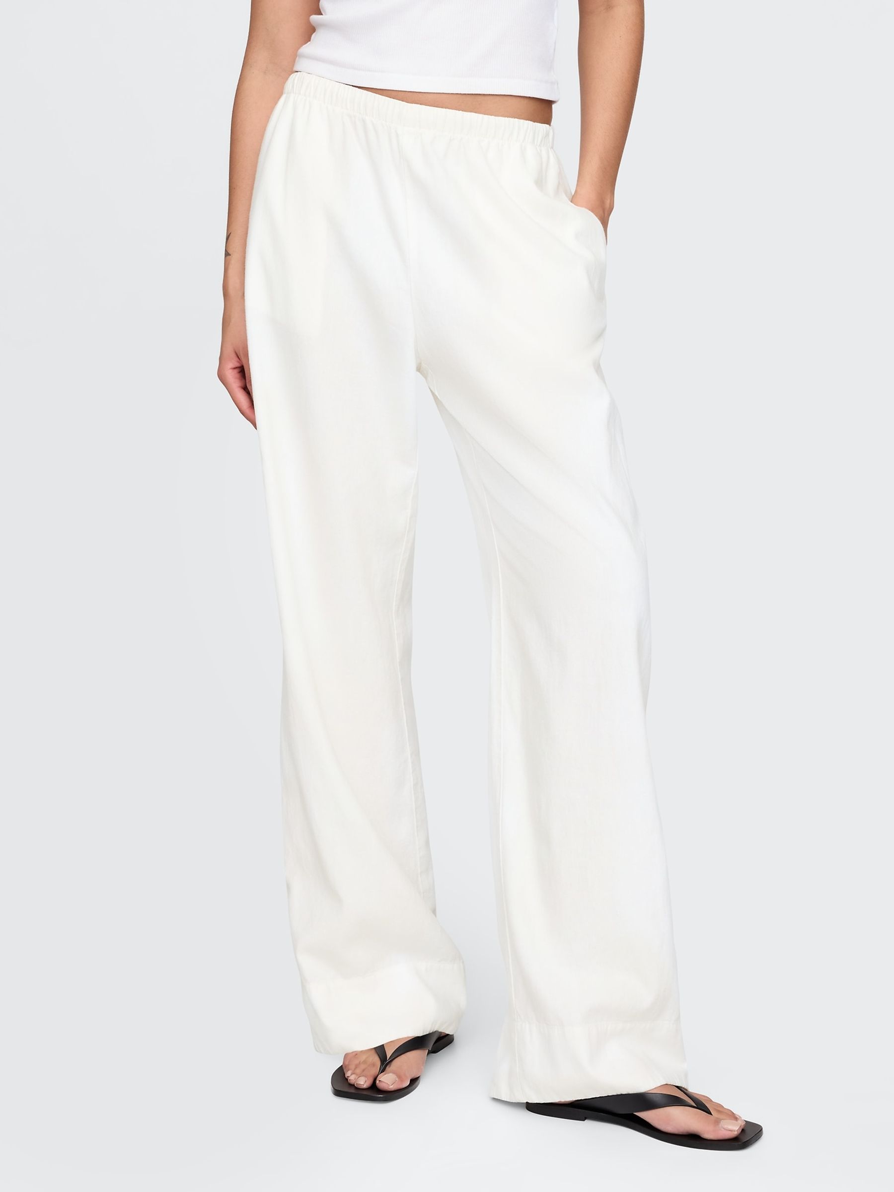 White Heavyweight Linen-Blend Easy Wide-Hem Trousers