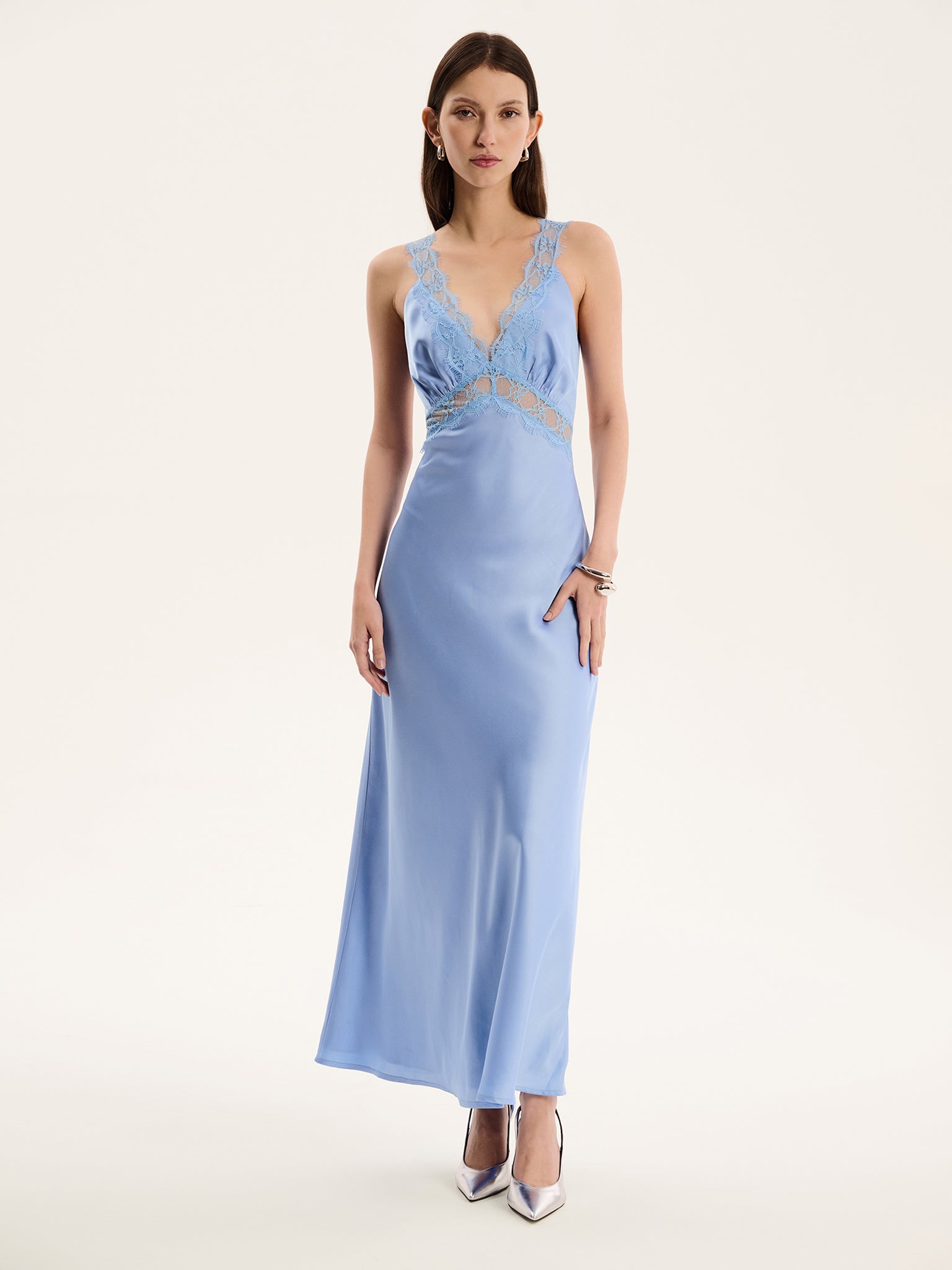 Aurelia Lace Trim Maxi Dress in Blue - 4