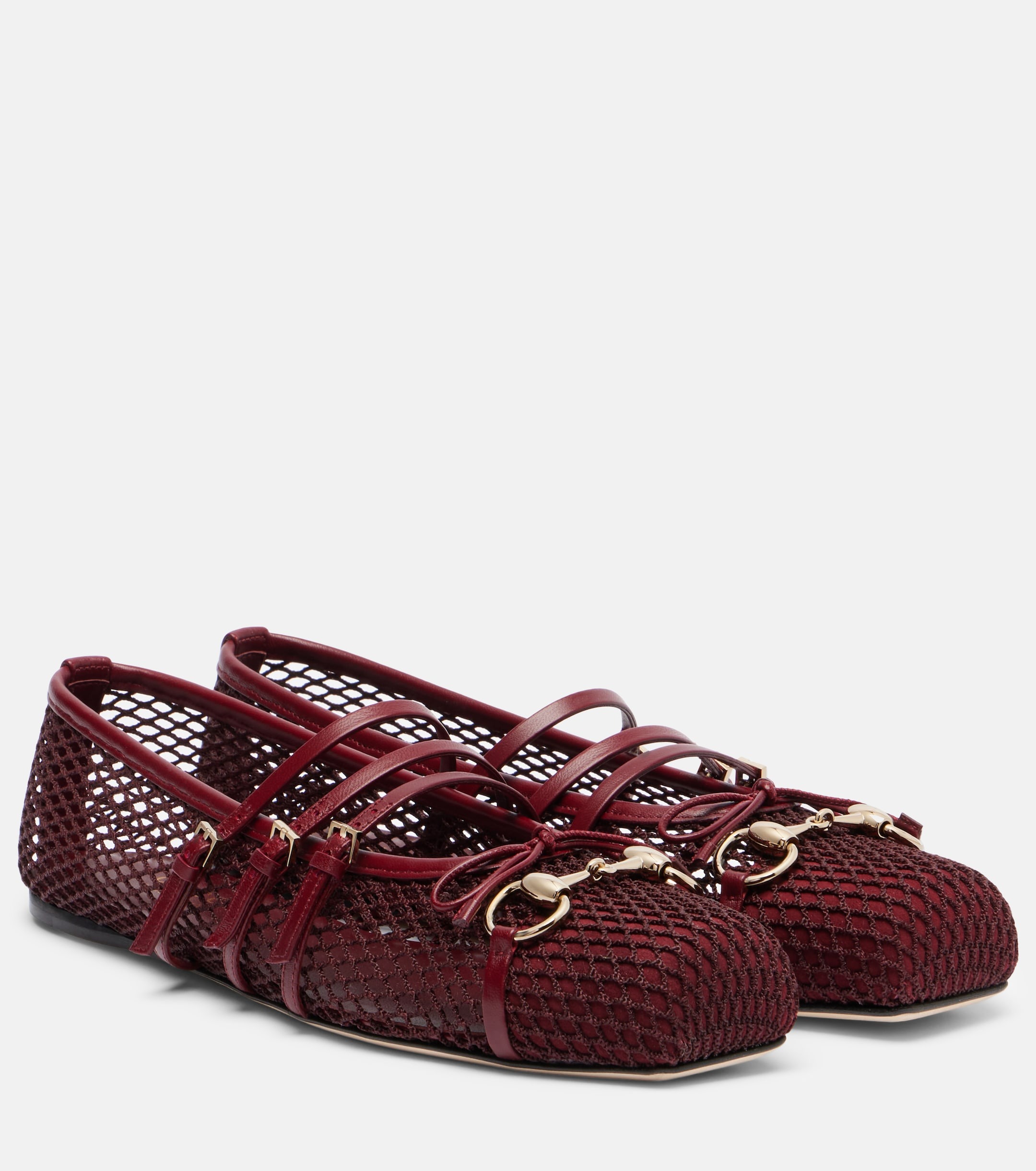 Gucci, Horsebit Leather-Trimmed Mesh Ballet Flats