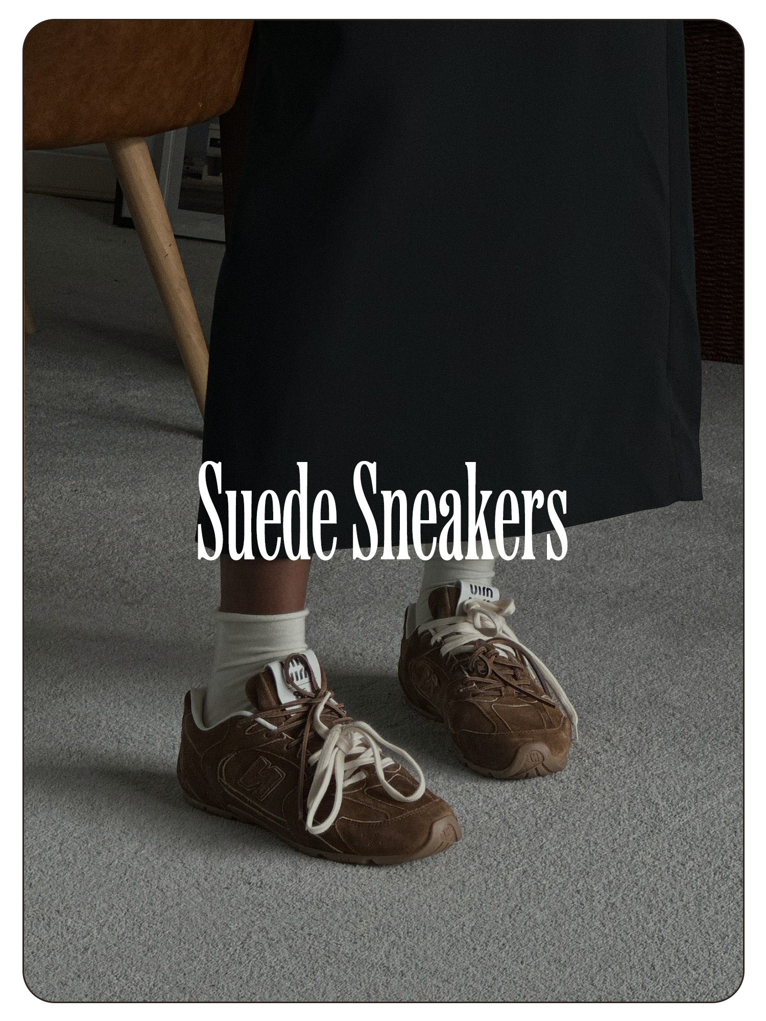 A photo of @nlmarilyn wearing brown Miu Miu suede sneakers.