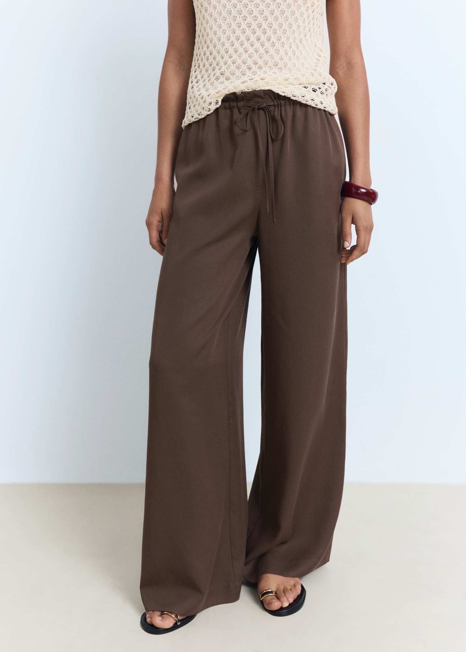 Lyocell Wide Leg Pants With Drawstring - Women | Mango Usa