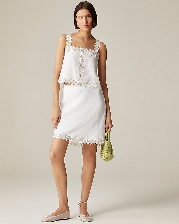 Gwen Lace-Trim Slip Skirt in Linen