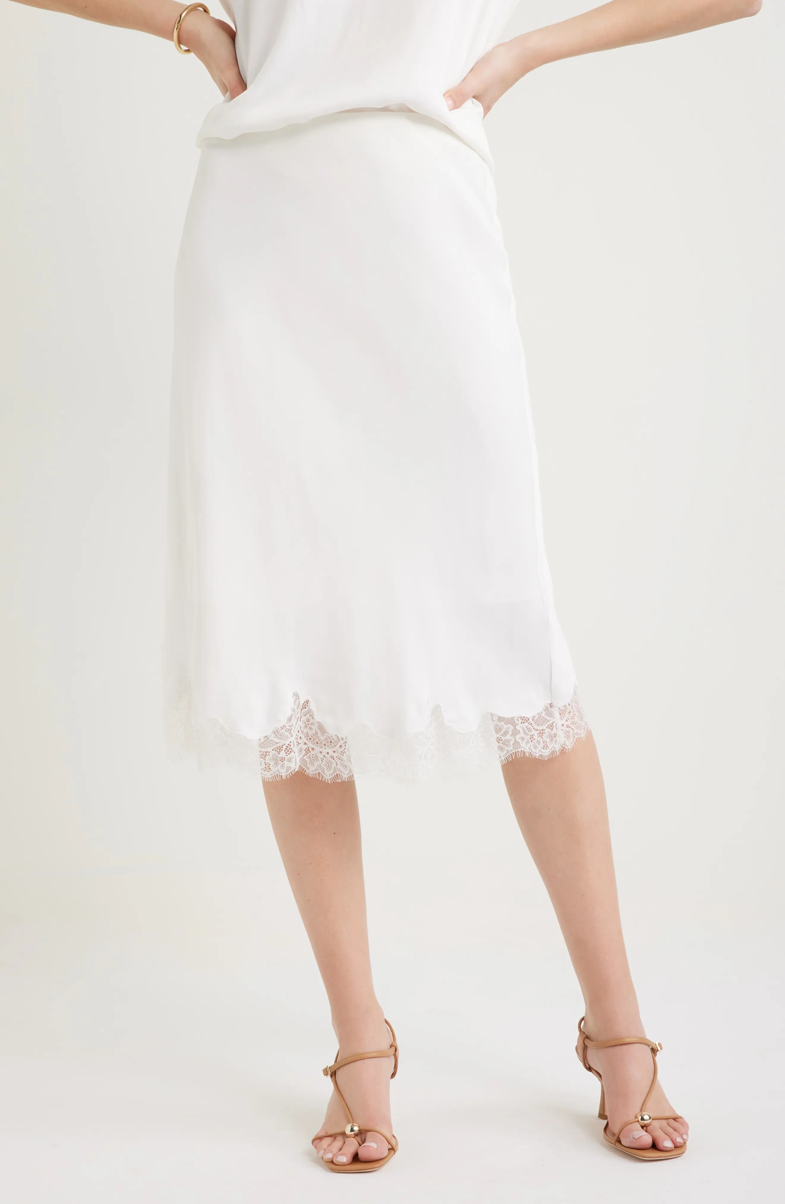 Lace Trim Bias Cut Midi Skirt