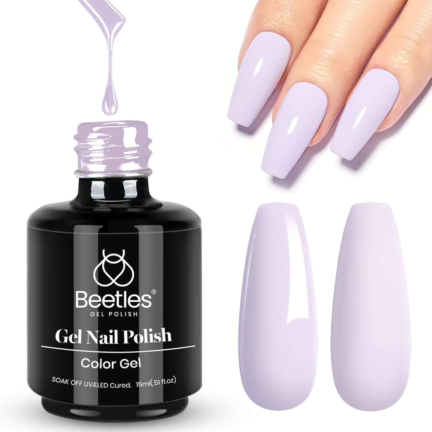 beetles Gel Polish, Beetles Gel Polish 15ml Lilac Purple Nail Gel Soak Off Uv Led Nail Lamp Gel Polish Nail Art Manicure Salon Diy Home Solid Color Gel Gift for Women Girls