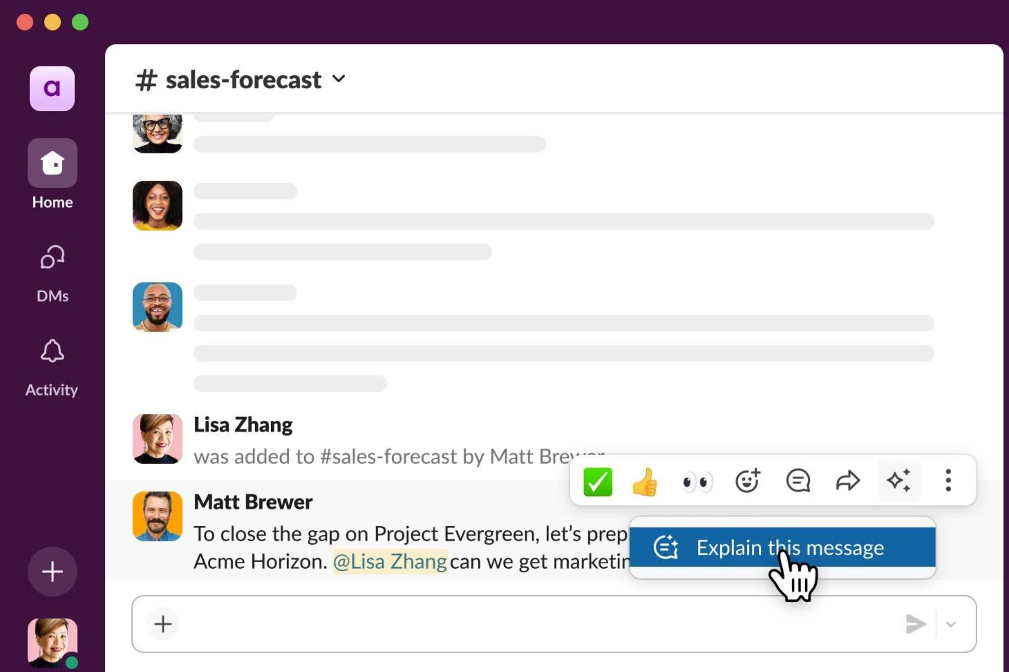Slack explain this message ai