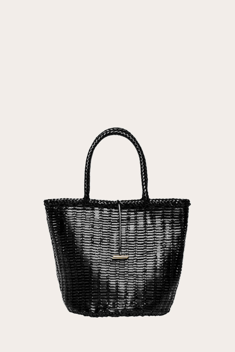 Round Leather Basket Black