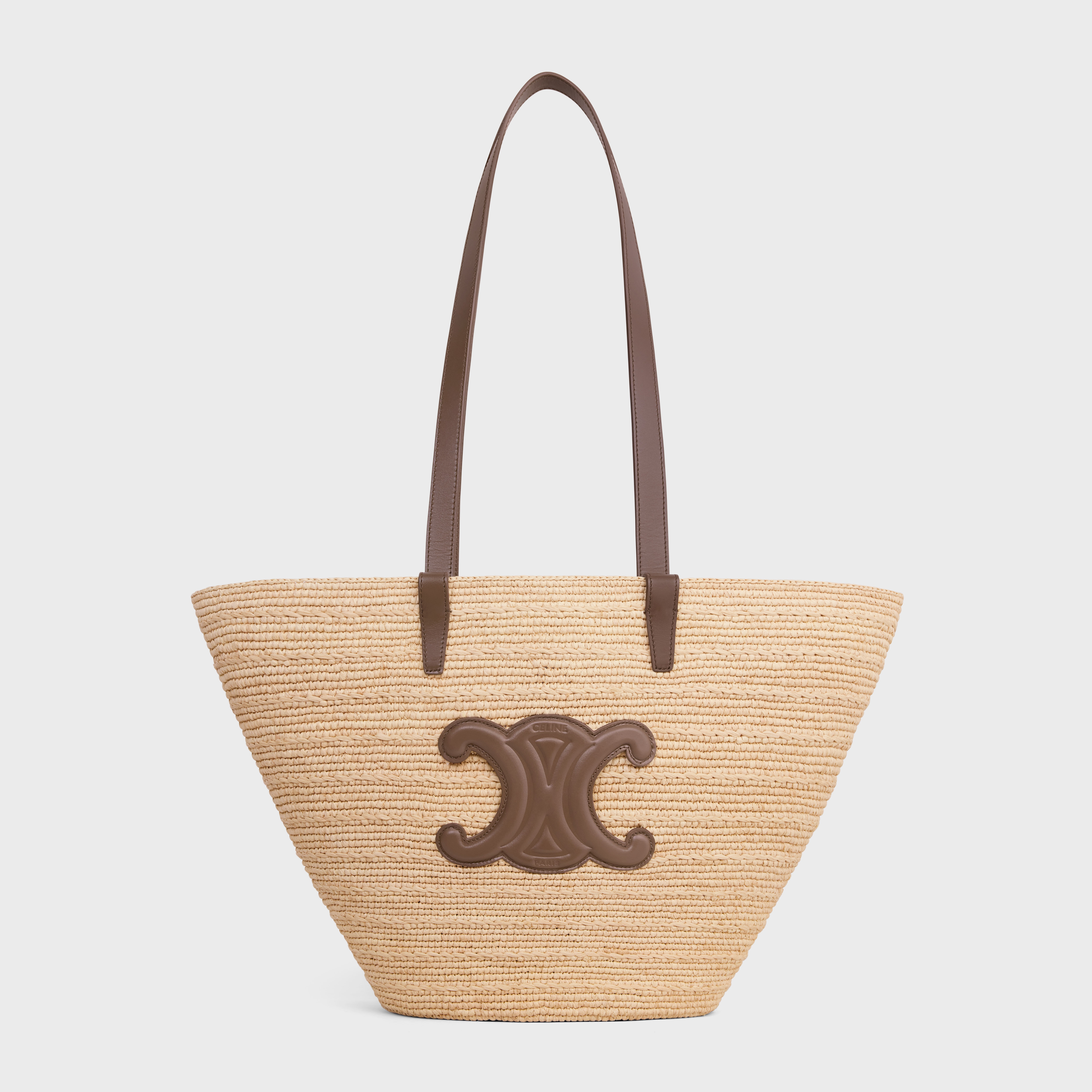 Medium Supple Celine Classic Panier in Raffia and Calfskin