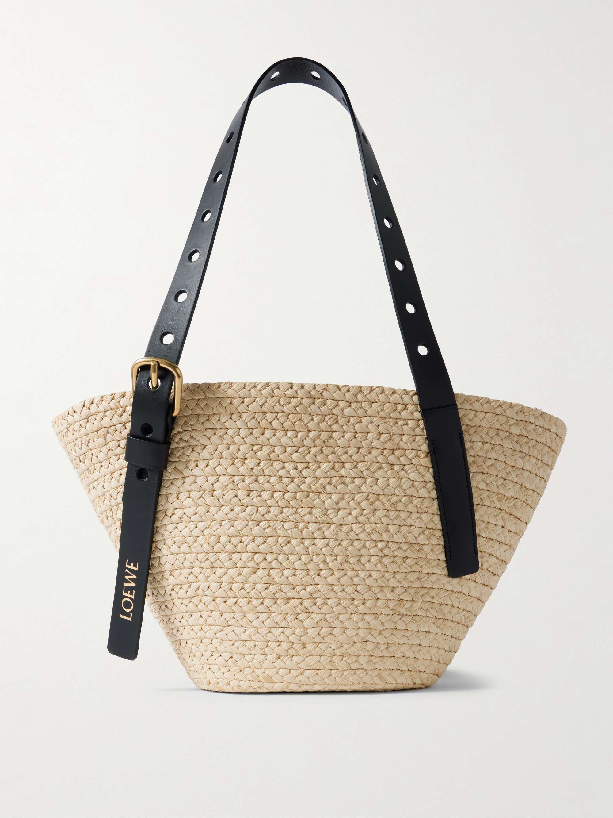 + Paula's Ibiza Punch Hole Small Leather-Trimmed Raffia Tote