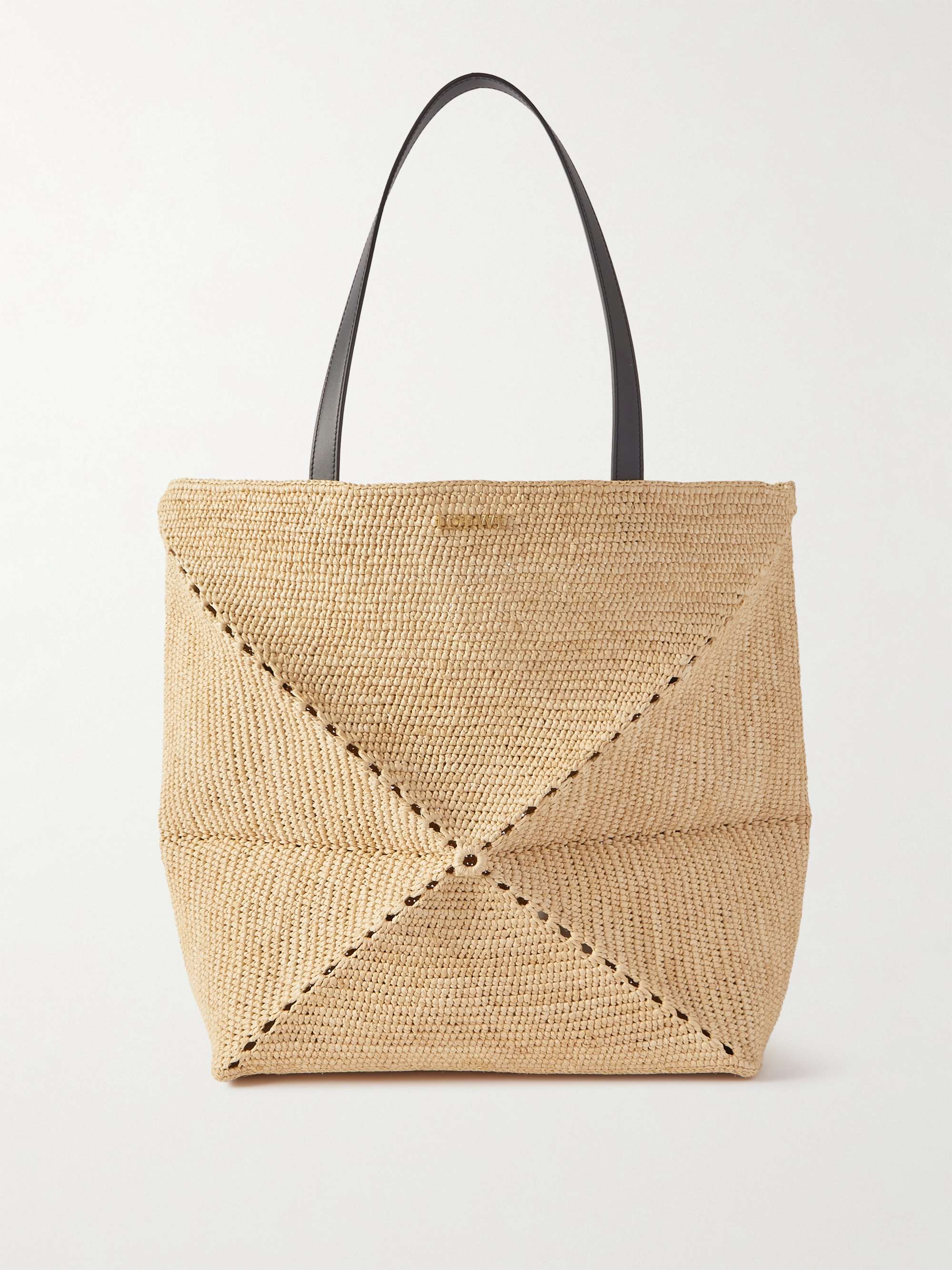 + Paula's Ibiza Puzzle Fold Large Leather-Trimmed Raffia Tote