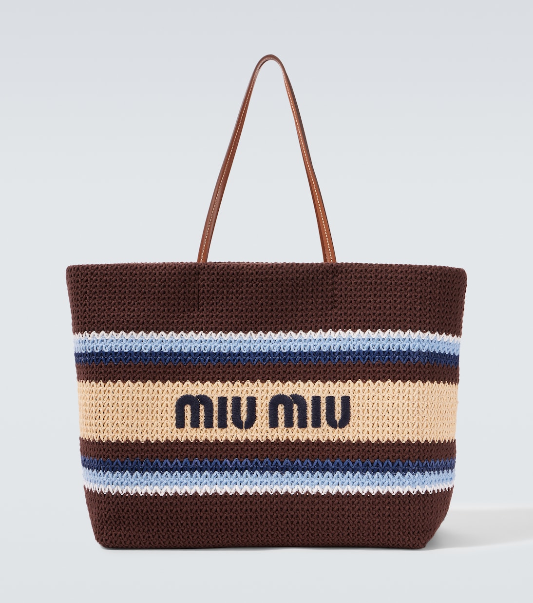 Logo Striped Raffia-Effect Shopper