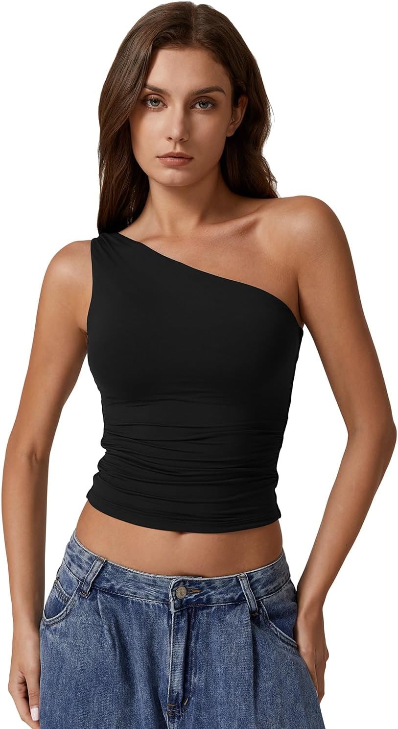 QINSEN, One Shoulder Tank Top