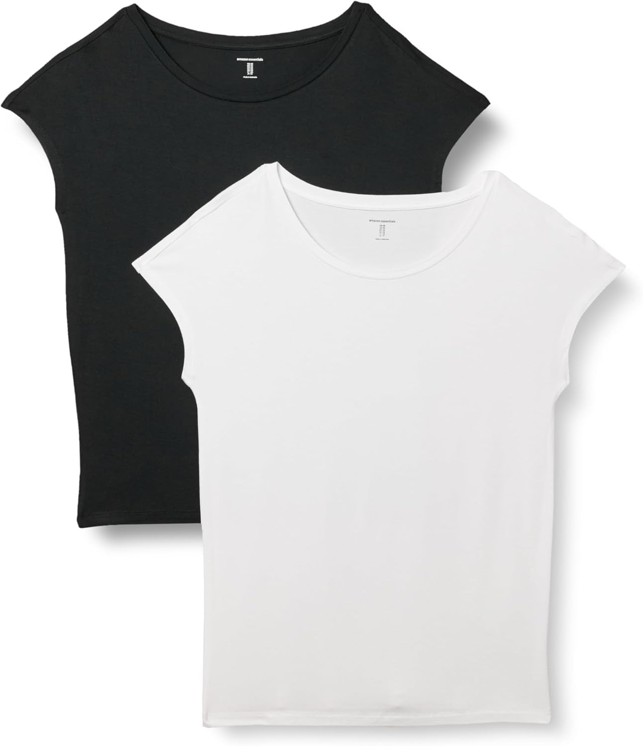Amazon Essentials, Amazon Essentials Women's Jersey Regular-Fit Short-Sleeve Boat-Neck T-Shirt, Pack of 2, Black/white, X-Small