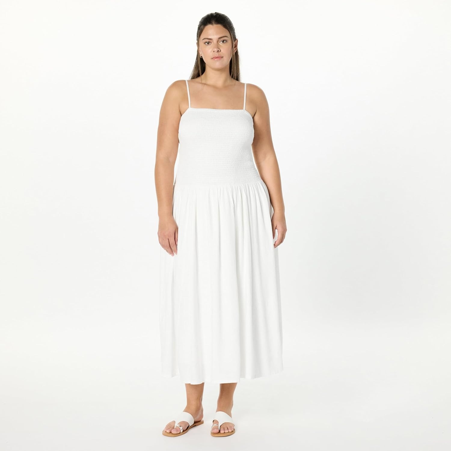 The Drop, Florencia Smocked Bodice Linen Maxi Dress