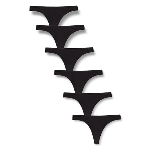 Amazon Essentials Cotton Thong Underwear for Women, Pack of 6, Black, Small