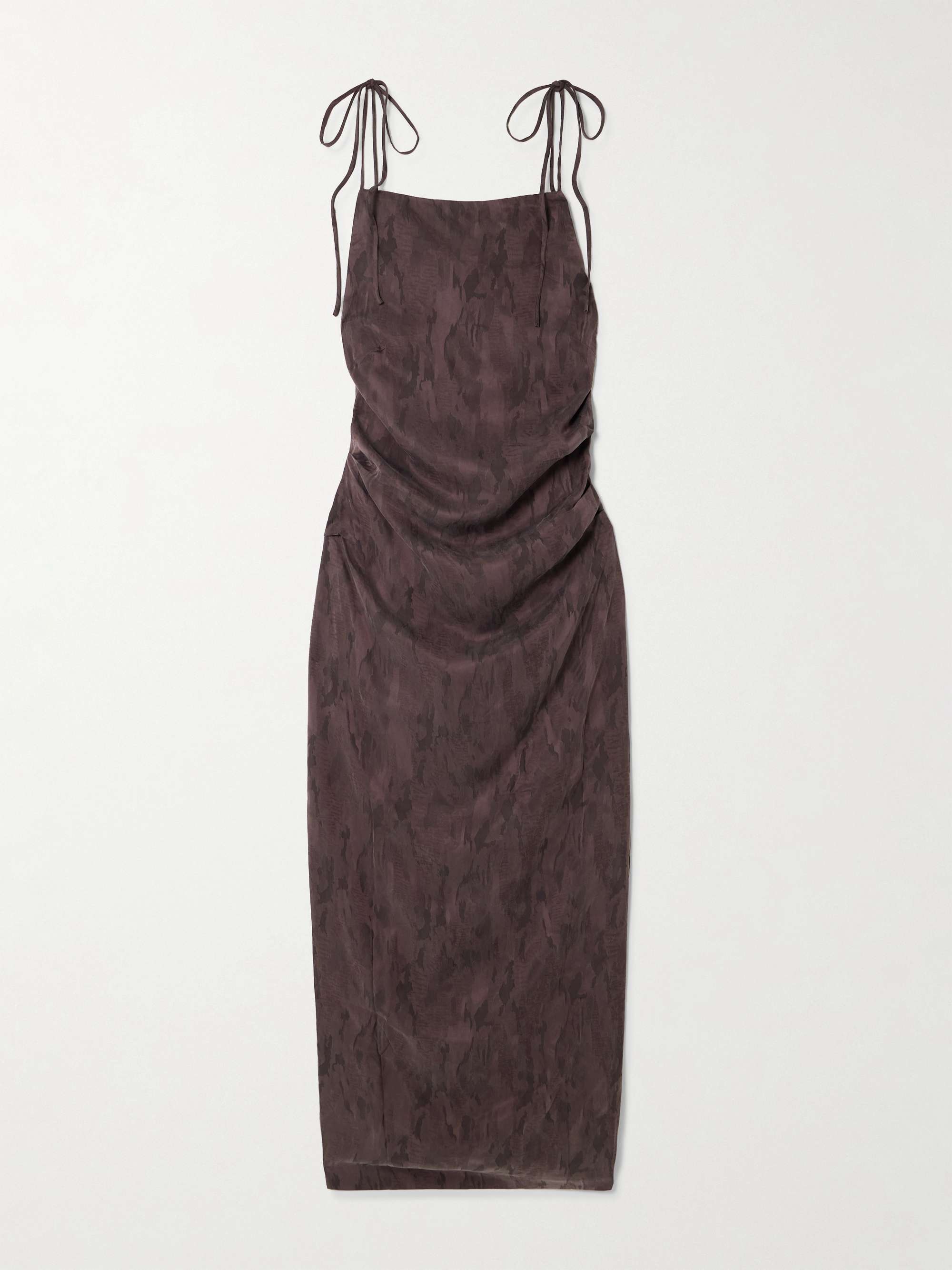 Gathered Washed Satin-Jacquard Maxi Dress