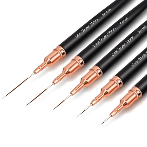 Komall Metallic Nail Art Brushes, 5pcs Liner Brush Set, Uv Gel Polish Painting Art Design Pen for Long Lines, Thin Details, Fine Drawing Sizes 4/8/12/20/25mm(black)