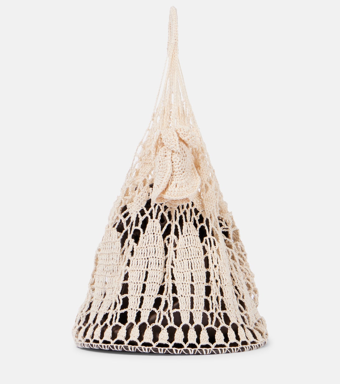 Floral-Appliqué Crochet Tote Bag