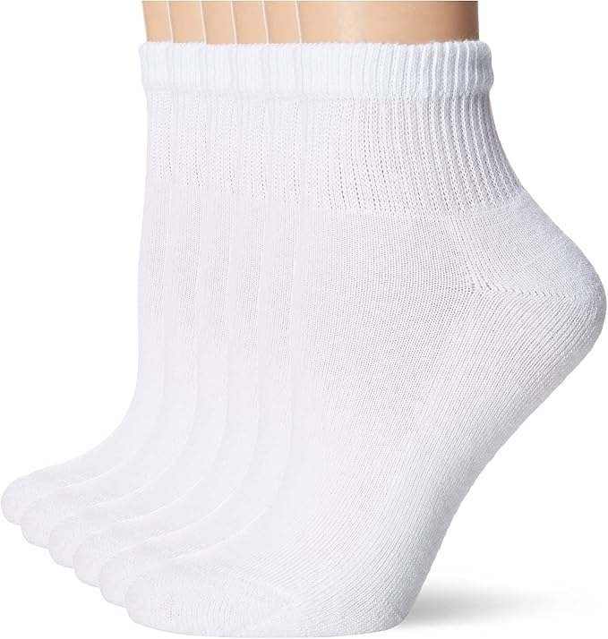Hanes Ultimate Womens 6-Pack Ankle Athletic Socks, White, Shoe Size 5-9 Us