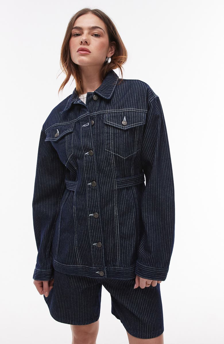 Pinstripe Cinched Denim Jacket