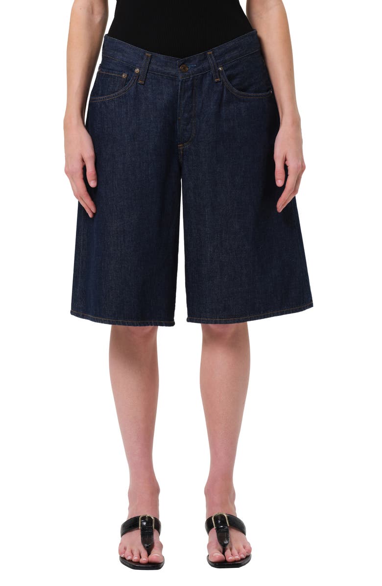 V-Waist Long Baggy Denim Shorts