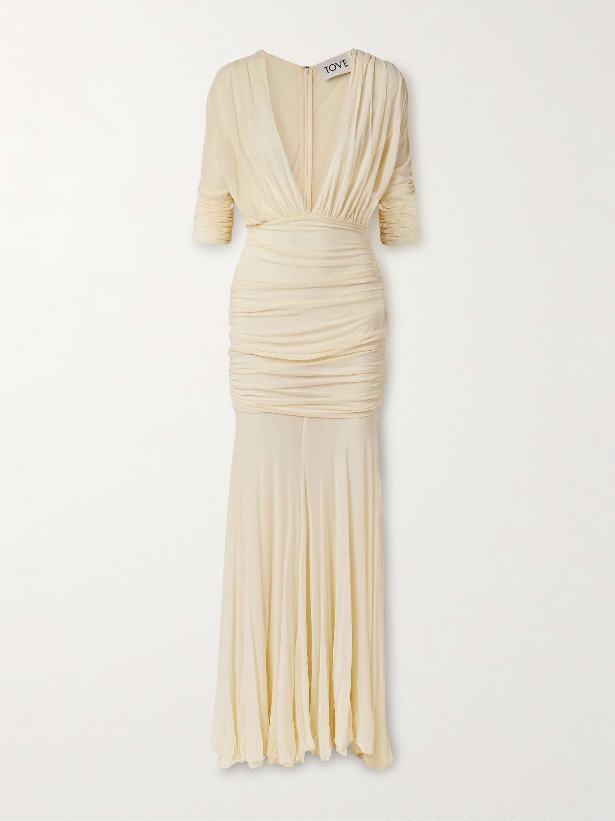 Devi Draped Gathered Jersey Maxi Dress