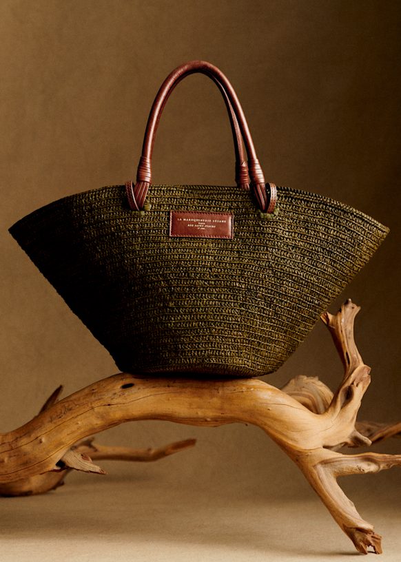 Justine Basket Bag - Olive Green Raffia - Raffia - Sézane