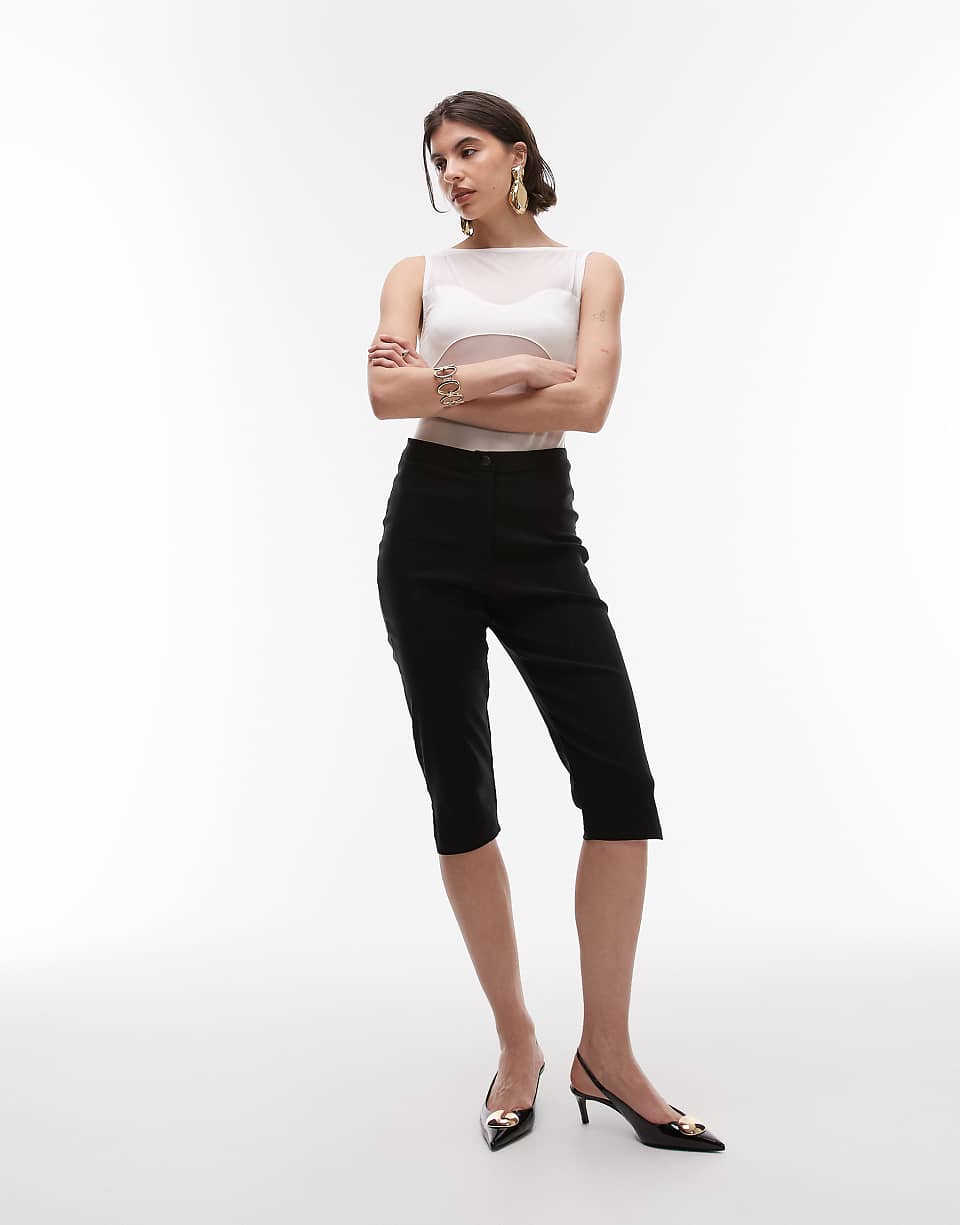 Asos Design Seam Detail Split Capri Trouser in Black