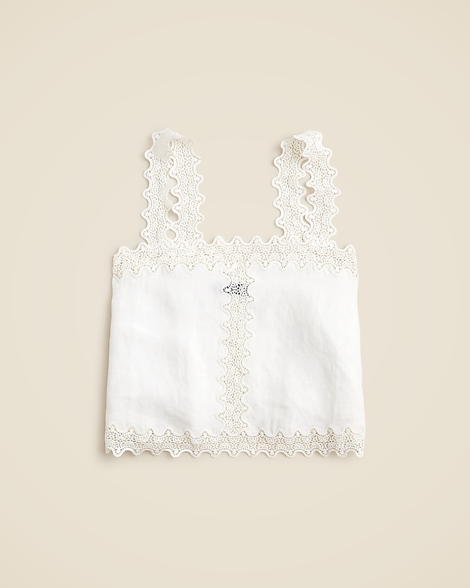 Lace-Trim Squareneck Tank Top in Linen