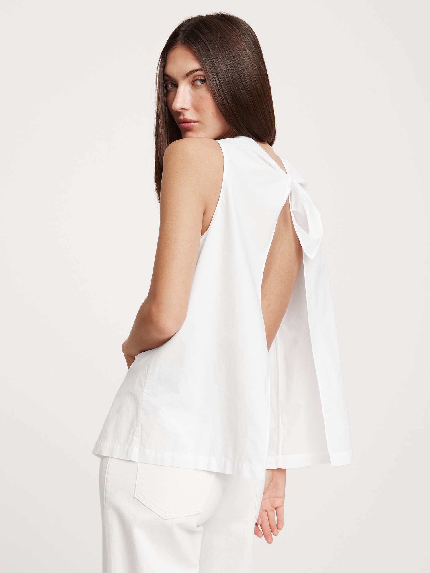 Cotton Poplin Cowl-Neck Open-Back Top