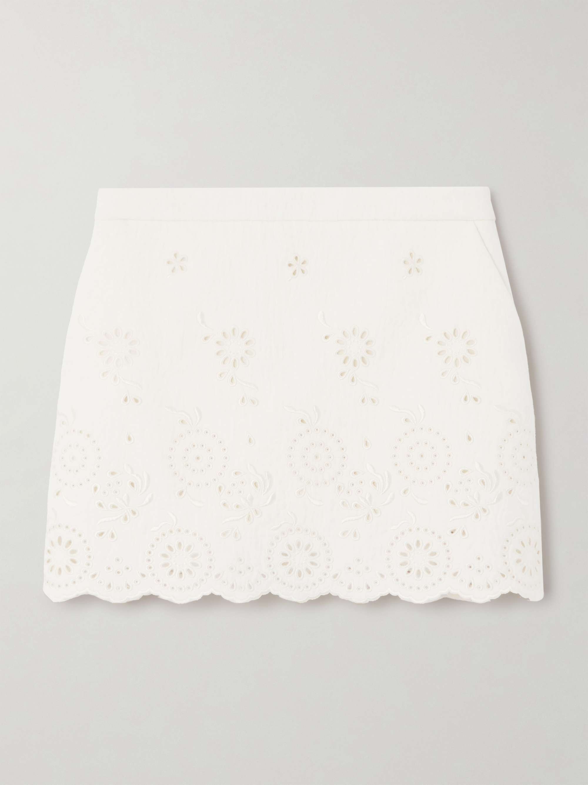 Scalloped Quilted Broderie Anglaise Cotton-Blend Mini Skirt