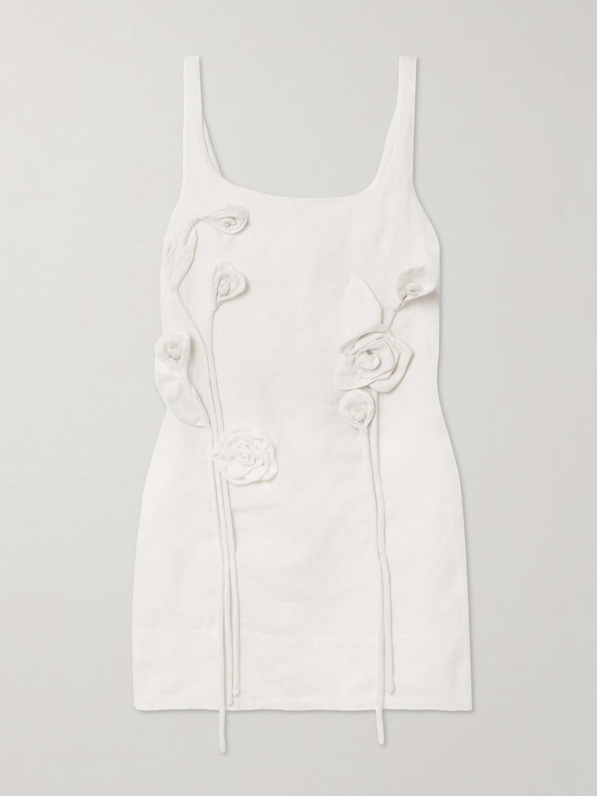 Floral-Appliquéd Linen Mini Dress