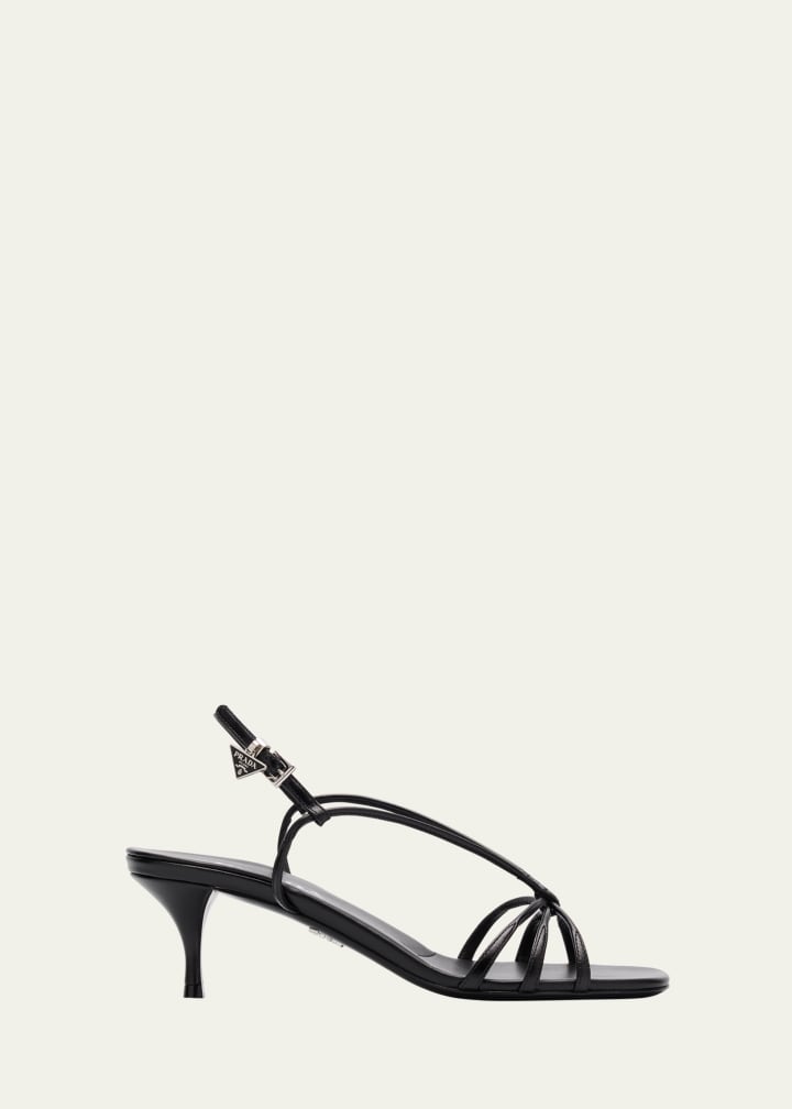 Capretto Strappy Leather Sandals With Triangle Logo Charm