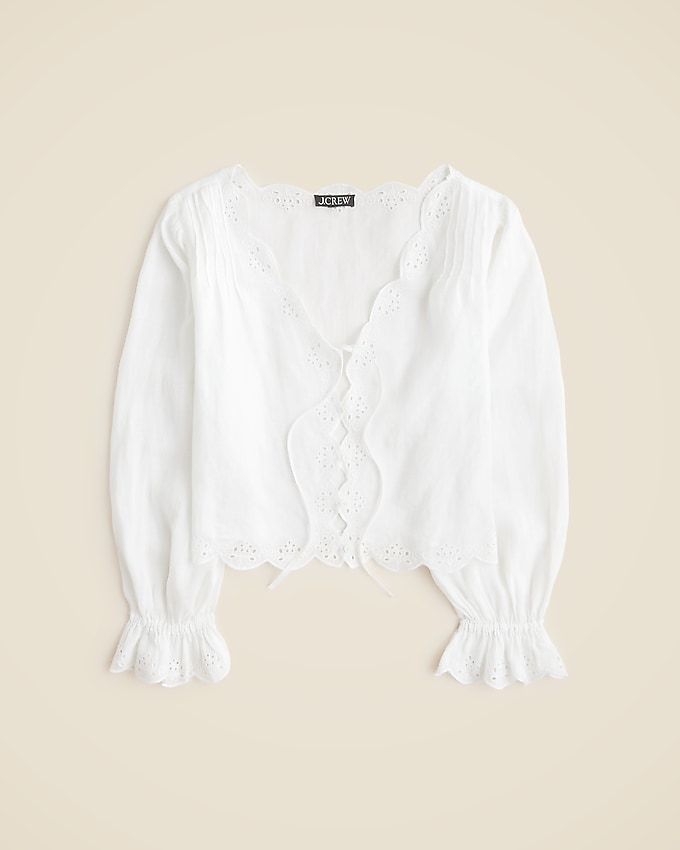 Scallop-Trim Tie-Front Top in Ramie