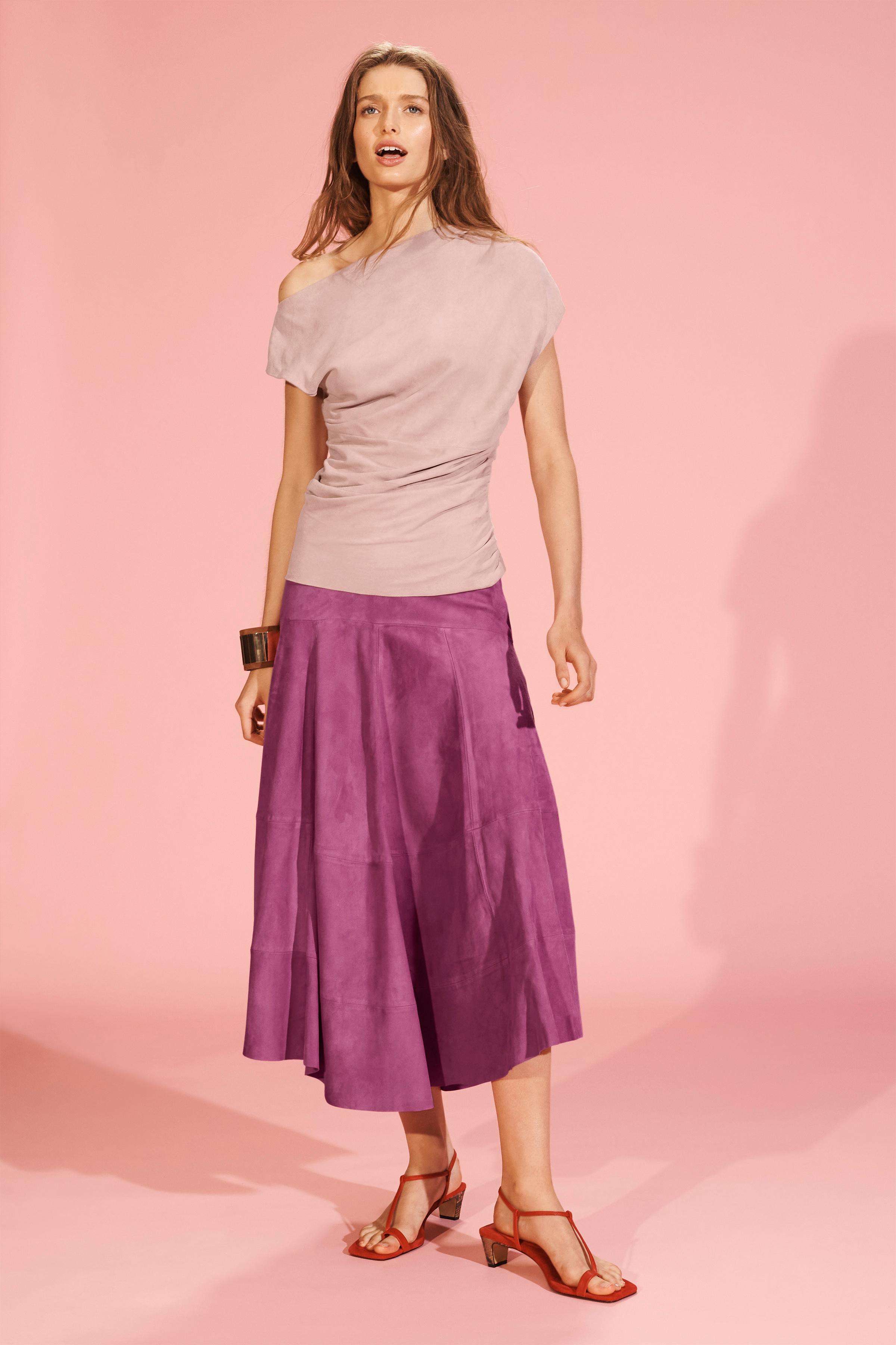 Limited Edition Asymmetric Suede Leather Midi Skirt