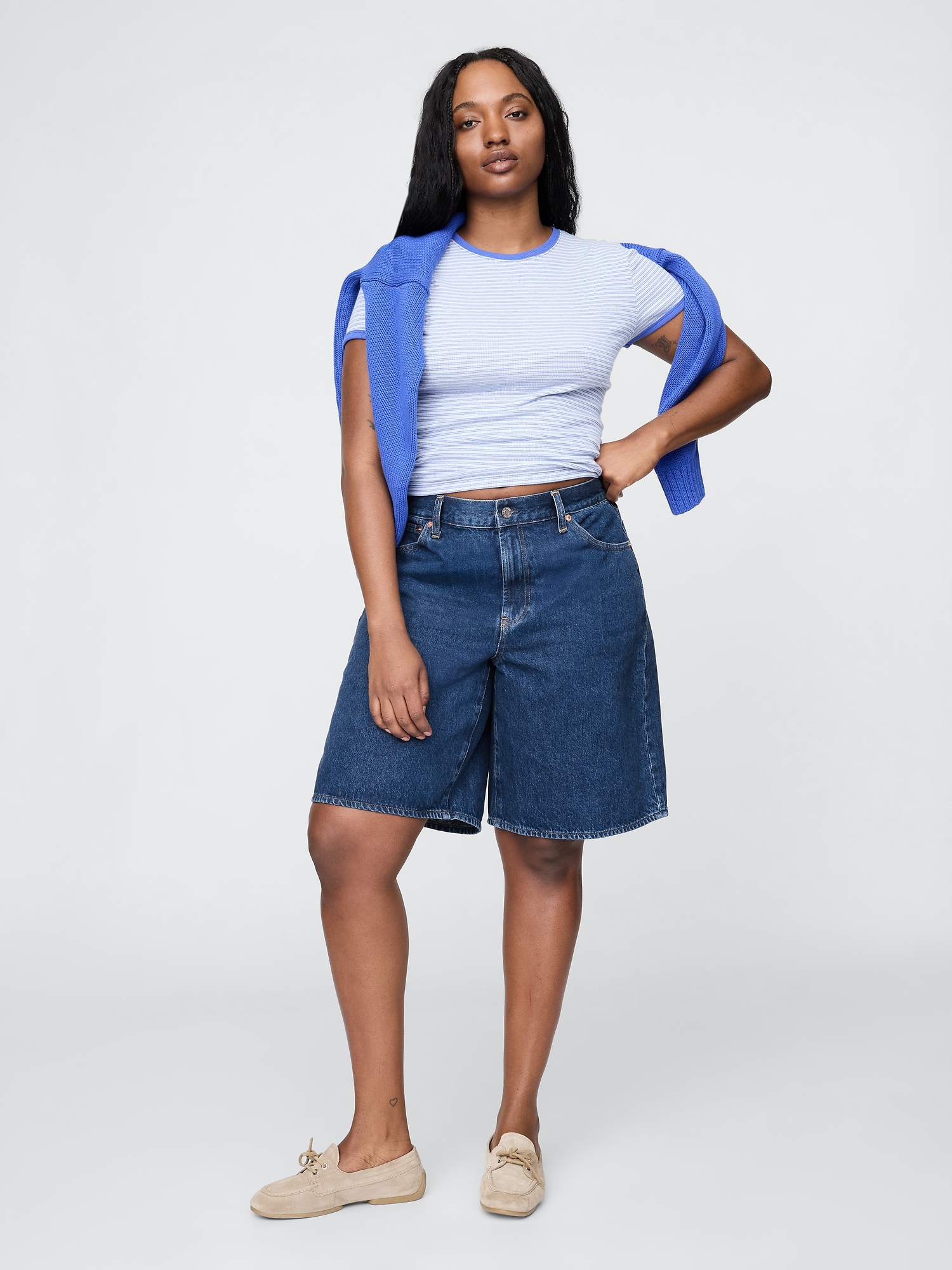 11" Mid Rise Longline Denim Shorts