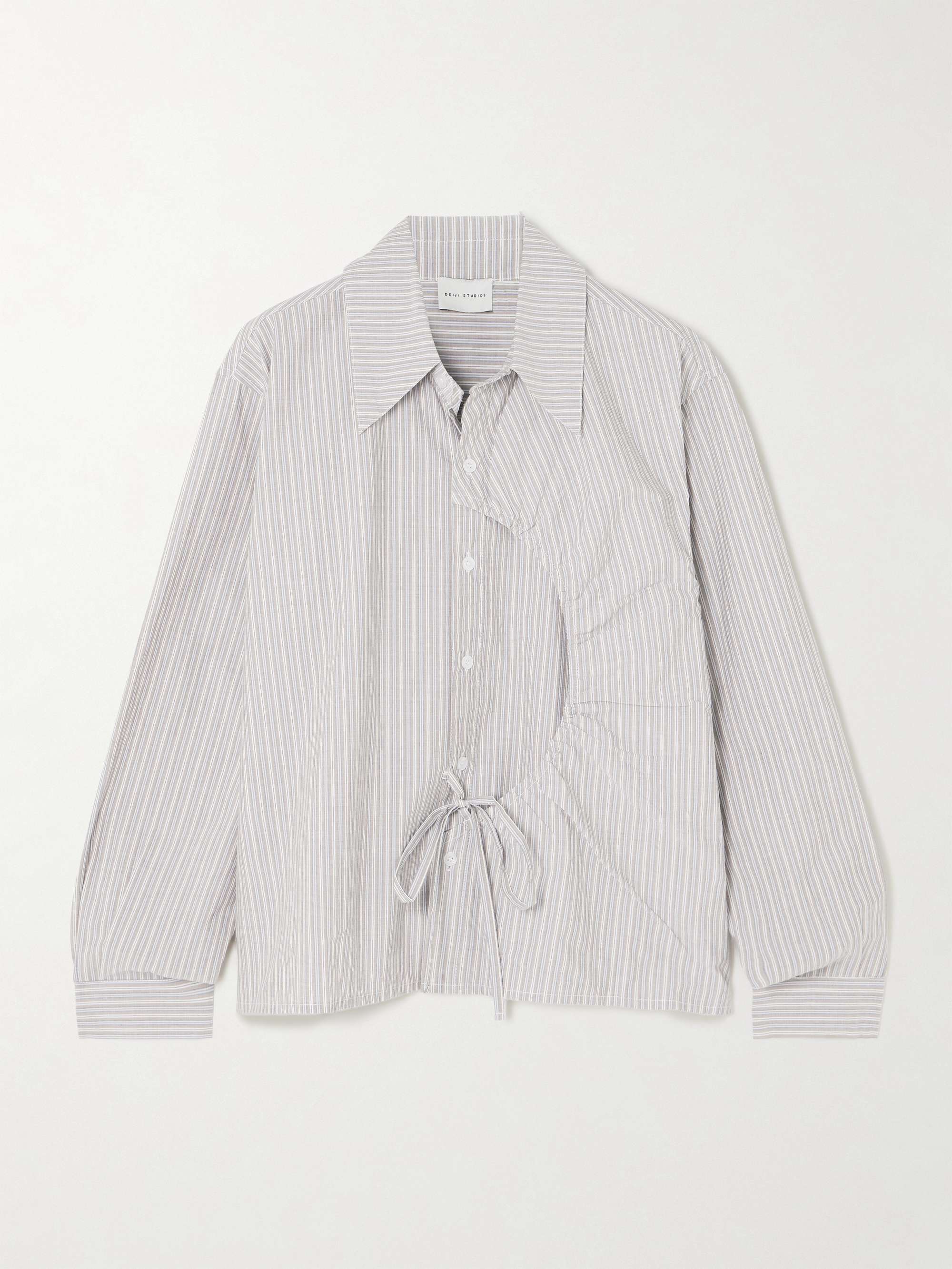 Arch Tie-Detailed Paneled Striped Organic Cotton-Poplin Shirt